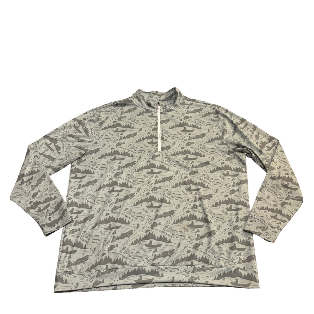 Waggle Golf Mens 2XL Fishing Print Quarter Zip Pullover Gray Performance Stretch